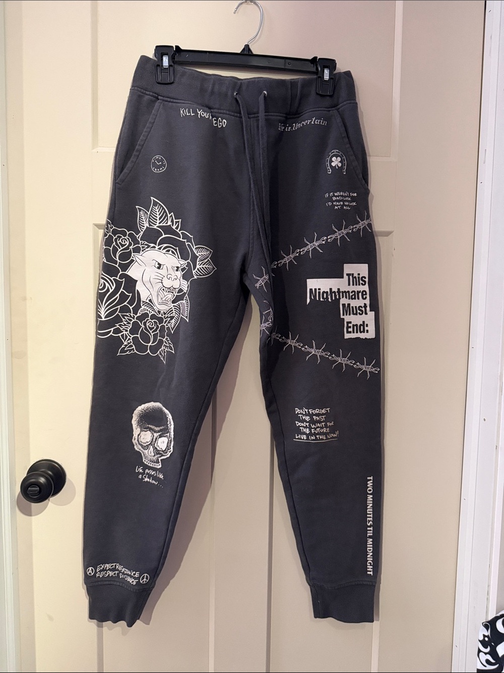 Black Graphic Jogger Sweatpants with White Print
